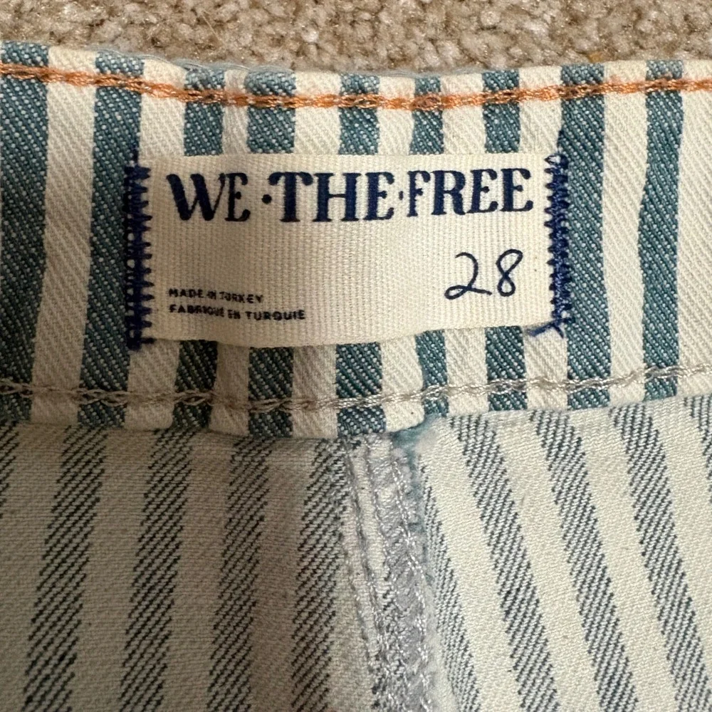 Free People We The Free Moxie Railroad-Stripe Patchwork Jeans Blue White